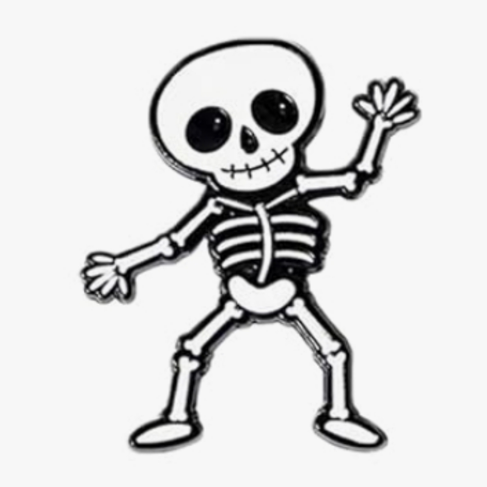 Cute Dancing Skeleton Enamel Pin - Black & White